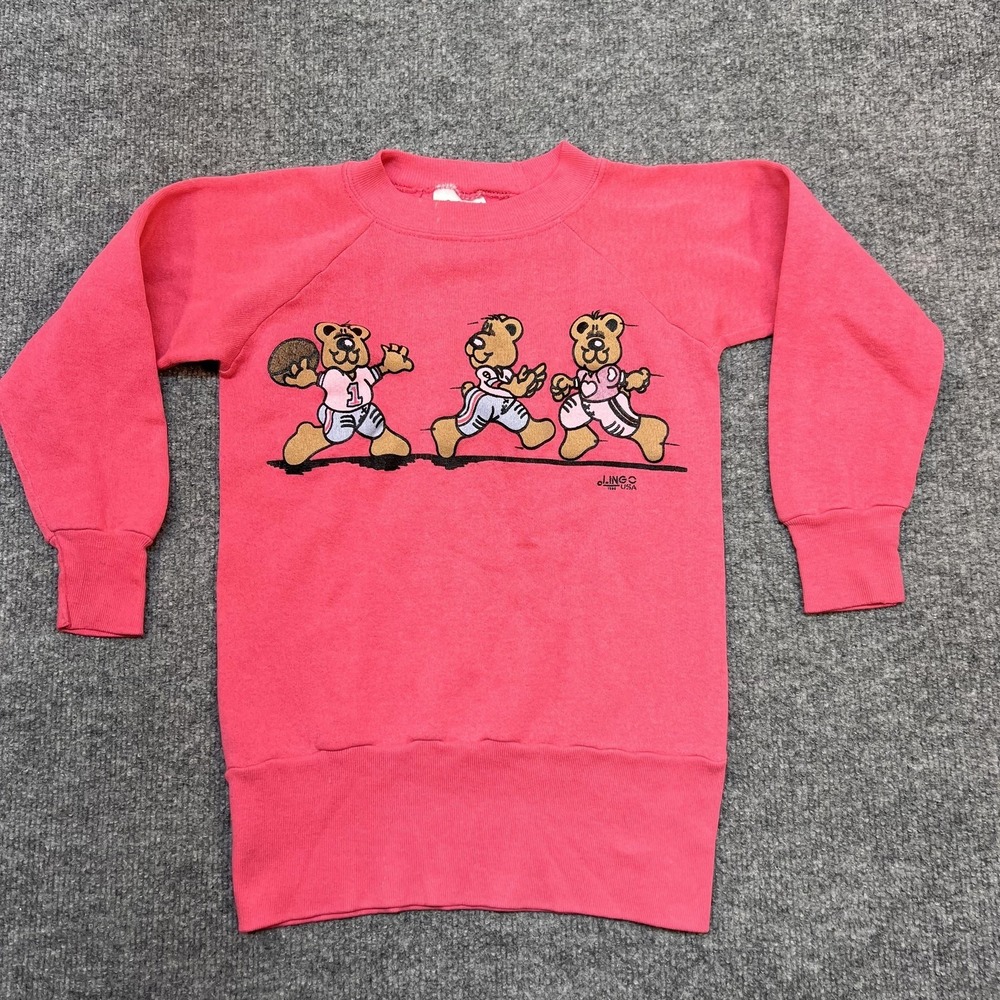 Vintage 80s Lingo Sweatshirt Kids Small 6-8 Pink Fleece Football Bears USA MADE